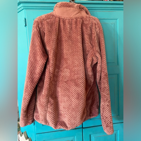 Eddie Bauer Fleece Faux Fur Zip Sweatshirt Large Lg NWOT Barbiecore Soft Pink - Picture 6 of 7